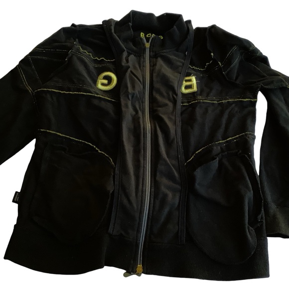 Large BCBG Maxazria Full Zip Black Gold Track Jacket Y2K - Picture 9 of 13